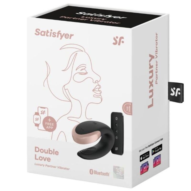 Close-up of the Satisfyer Vibrador para Casais Double Love Luxury Preto, highlighting its elegant design and features.