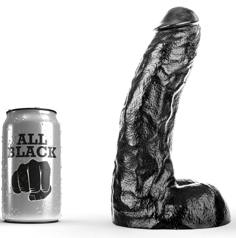All Black Vibrador Realista 25.5 CM para prazer anal e vaginal, mostrando sua textura e design elegante.