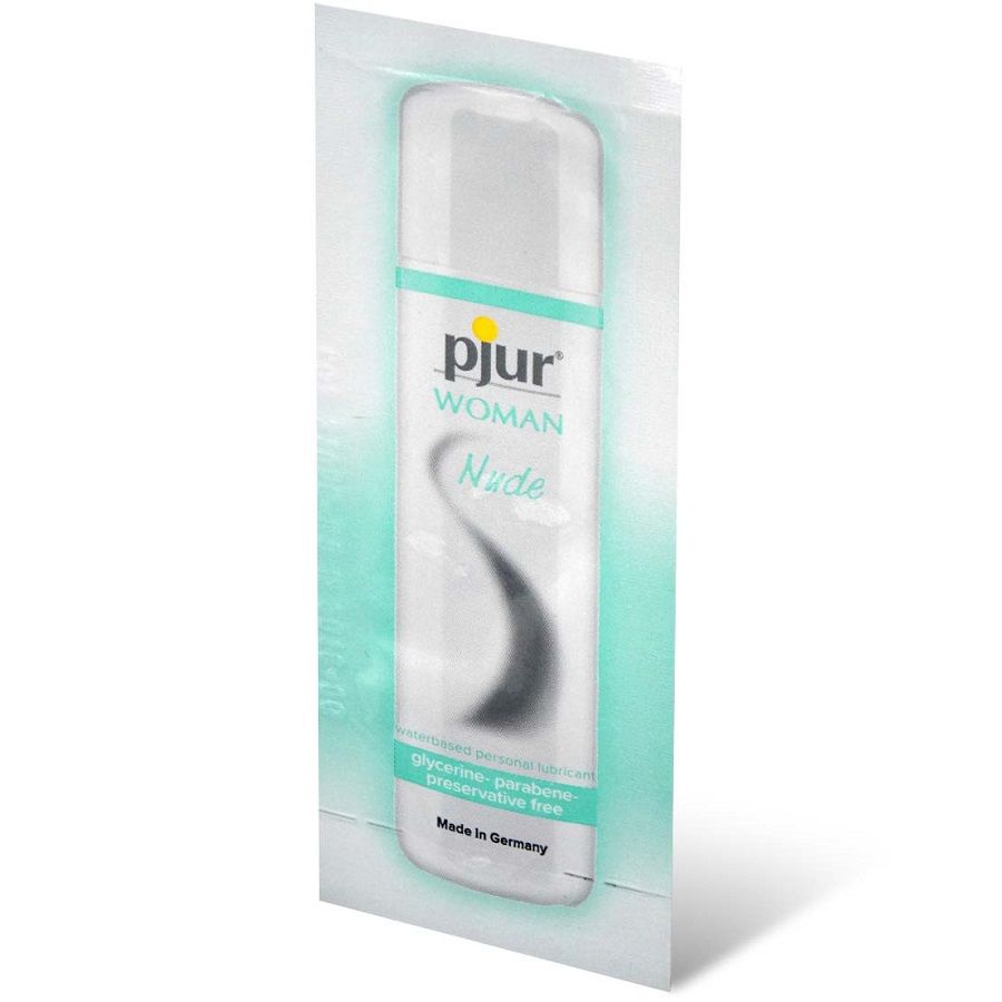 Detalhe do lubrificante íntimo PJUR Woman Nude Hipoalergénico Base Água 2ml, ideal para pele sensível.