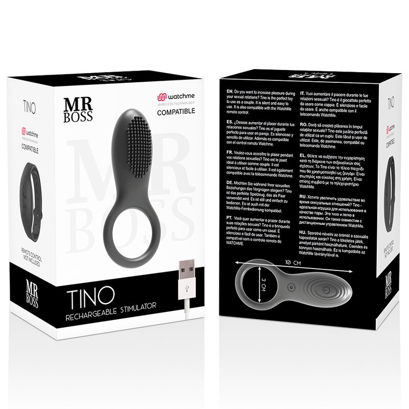 MR BOSS Anel Estimulador Tino Compatível Watchme Wireless, em silicone preto