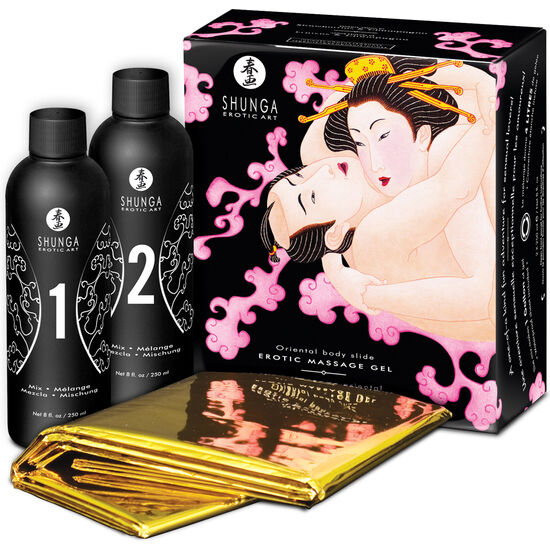 Shunga Gel de Massagem Erótica Corpo a Corpo Morangos e Cava para uma experiência sensual.