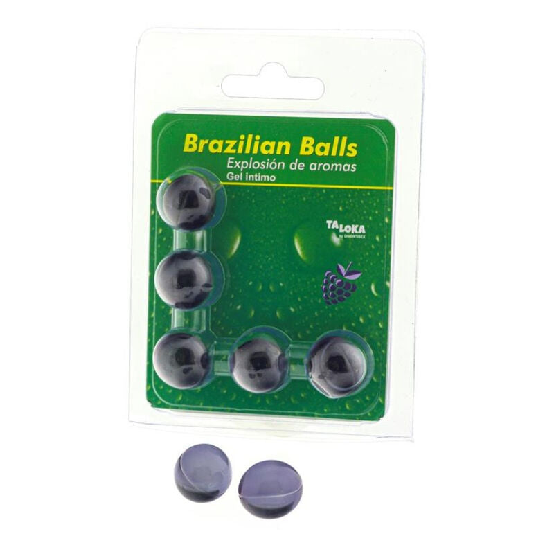 TALOKA 5 Bolas Brasileiras Gel Íntimo Aroma Bagas, detalhe do produto para prazer e massagem sensual.