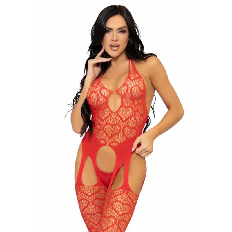 Close-up do Bodystocking LEG AVENUE de Rede com Alças Talla Única Preto, destacando a textura da rede e o design elegante.