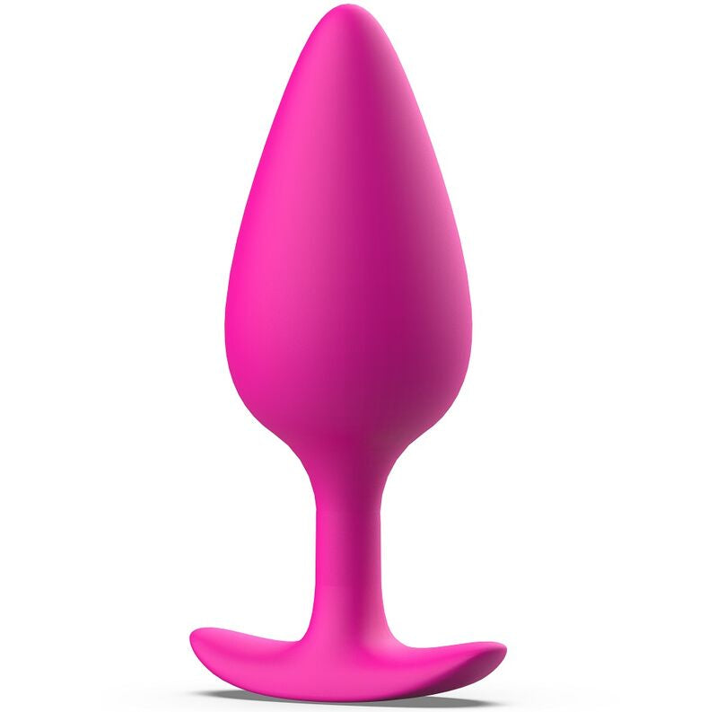 Close-up do B SWISH Plug Prostático BFILLED Basic Plus Magenta, destacando o seu design ergonómico e a textura suave de silicone.