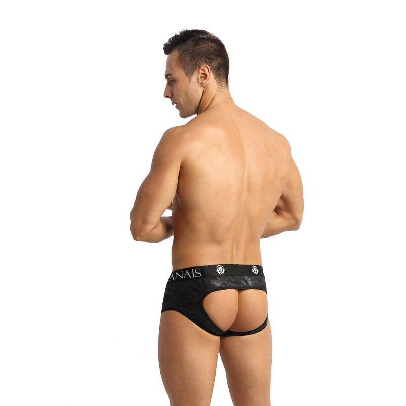 Imagem do ANAIS MEN Jock Bikini Electro em microfibra macia com design de nádegas abertas e estampa militar, mostrando detalhes do tecido e corte.