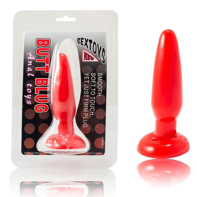 Plug anal pequeno Baile vermelho de gelatina com ventosa, ideal para dilatação anal.