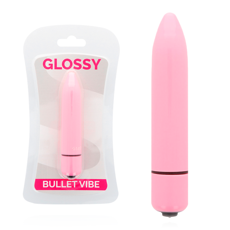 GLOSSY Vibrador Fino Brilliant Rosa Resistente à Água, mostrando seu design compacto e elegante.