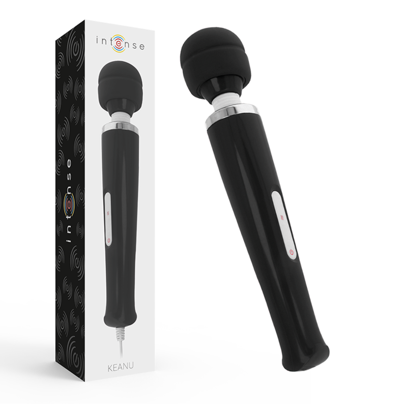 INTENSE Massagador Wand Keanu Vibrador, mostrando seu design ergonómico e cabeça de silicone flexível.