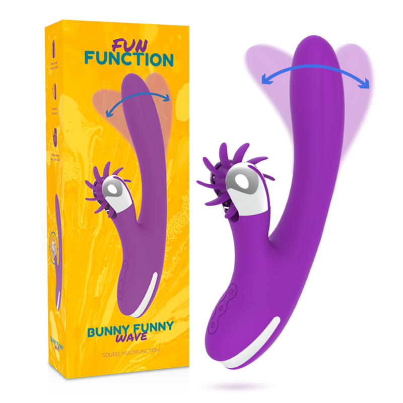 Close-up of the FUN FUNCTION Vibrador Bunny Funny Wave 2.0 showing its unique wave system and soft silicone texture.