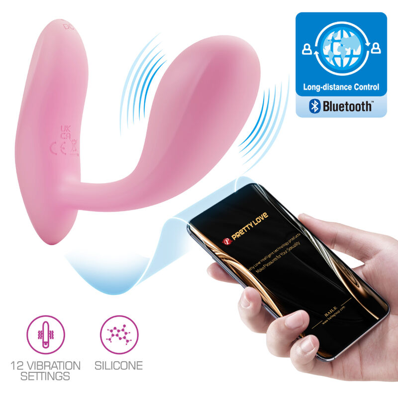 Close-up do Vibrador Pretty Love Ponto G Baird Recarregável App Rosa, destacando a textura de silicone suave e a forma ergonómica.