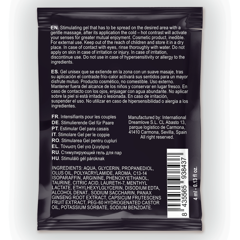 SPARTAN - GEL PARA MEJORAR LA ERECCIÓN CON EFECTO CALOR Y FRÍO 100% VEGANO 4ML