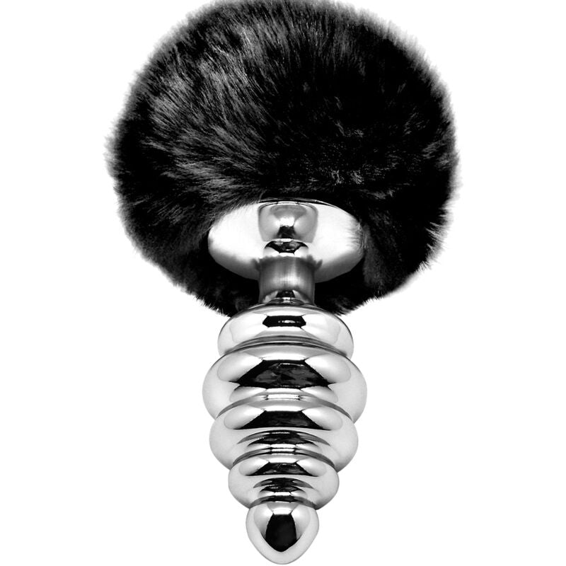 ALIVE Plug Anal Espiral Metal Fluffy Preto Tamanho M com design único e pompom.