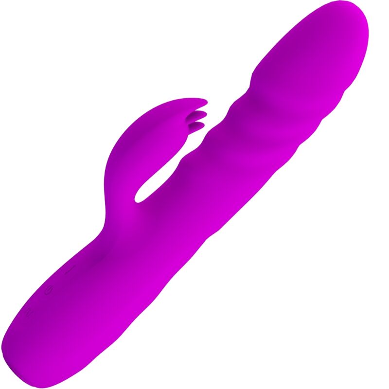 Close-up of the PRETTY LOVE Vibrador de Coelho Recarregável Melanie Roxo, highlighting its silicone texture and dual stimulator design.