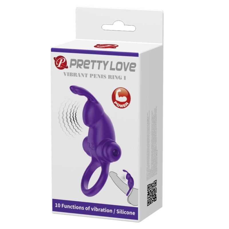 Anel Vibrador Coelhinho PRETTY LOVE Roxo para pénis com estimulador de clítoris