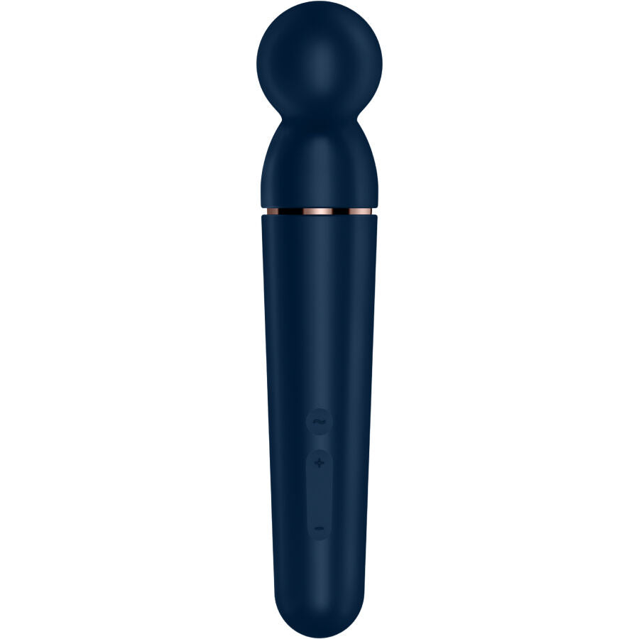 Close-up do Satisfyer Planet Wand-er Vibrador Massageador Berry, mostrando seu design elegante e cabeça de silicone.