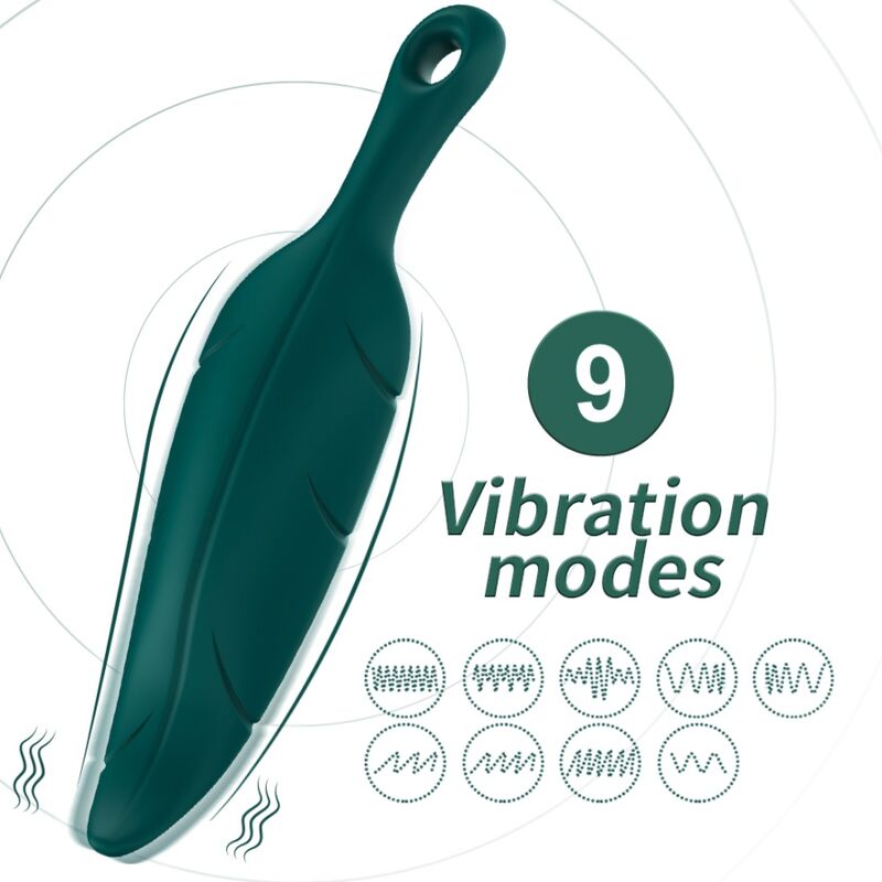 Close-up do ARMONY Vibrador Bala Folha Verde, destacando seu design único, cor vibrante e detalhes em silicone médico.
