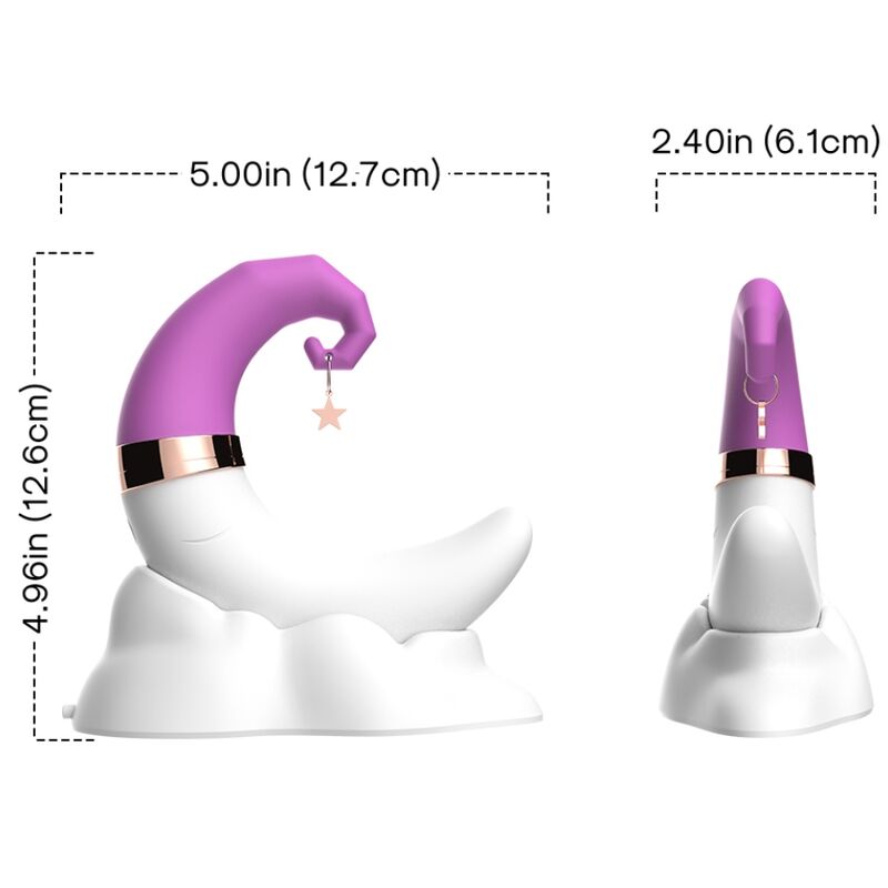 Vista detalhada do estimulador clitoriano ARMONY Sweetmoon com ventosa e vibrador de ponto G rosa.