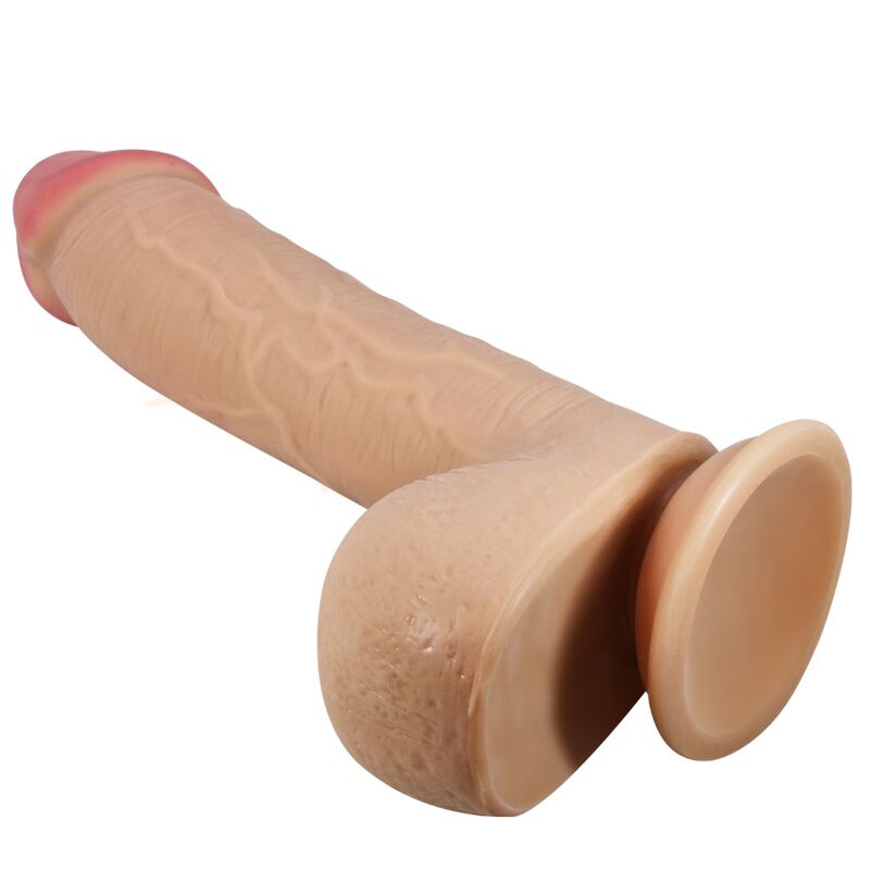 Close-up do Dildo Realístico Pele Deslizante com Ventosa PRETTY LOVE 23.4 CM, mostrando sua textura realista e base de sucção.