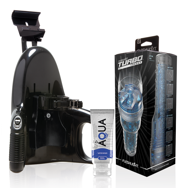 FLESHLIGHT - TURBO THRUST BLUE ICE + LANZAMIENTO UNIVERSAL + LUBRICANTE DE CALIDAD AQUA 50 ML