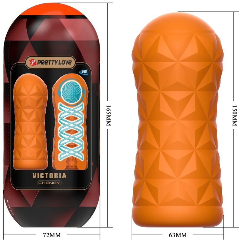Masturbador masculino PRETTY LOVE Victoria Cheney Laranja com textura interna e espiral giratória para estimulação intensa.