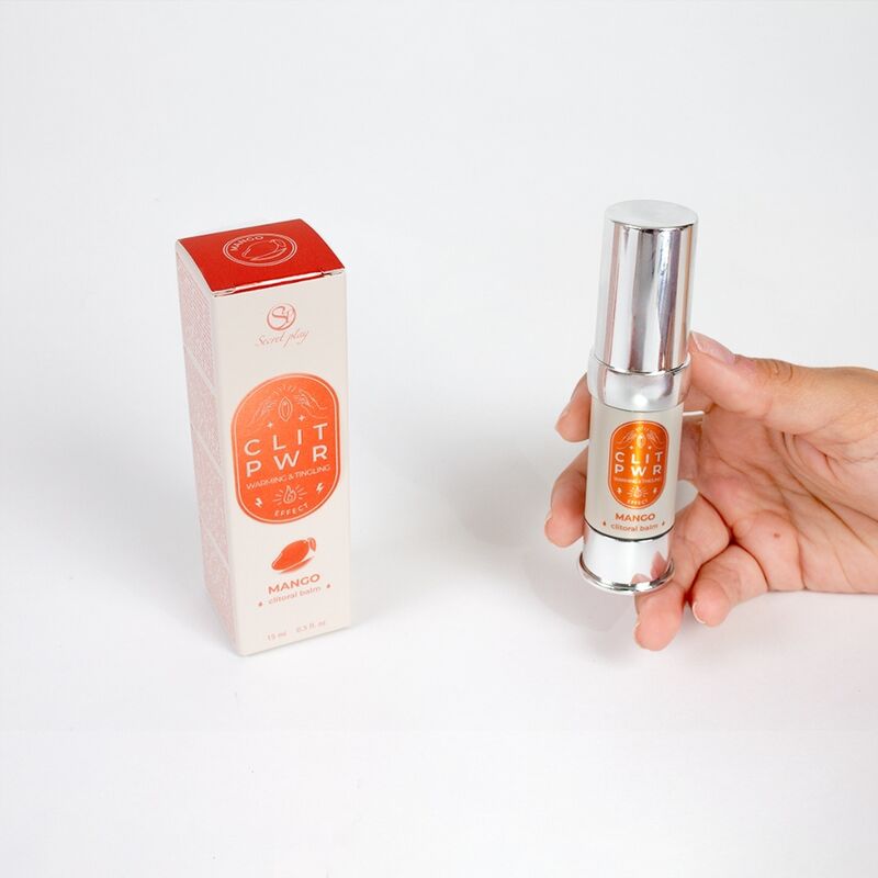 SECRET PLAY Bálsamo Clitoriano Vibrante e Quente Sabor Manga 15ml para prazer íntimo.