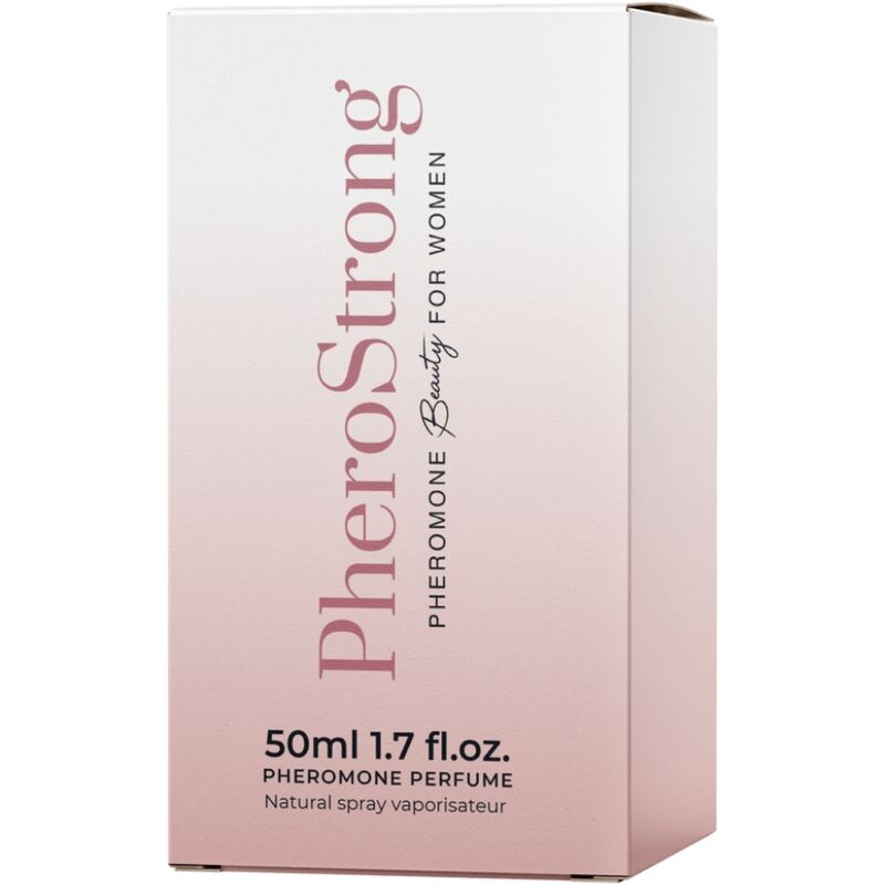 Frasco do perfume PHEROSTRONG com Feromônios para Mulher 50 ML, exibindo seu design elegante.