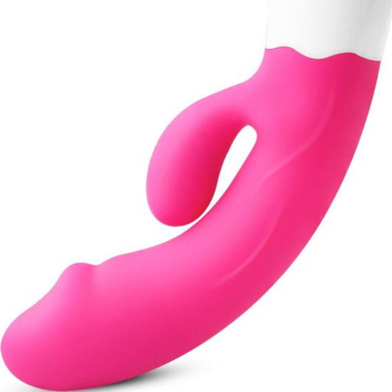 Close-up do Vibrador e Estimulador Armony Happy Fúcsia Recarregável, mostrando o design e a textura de silicone.