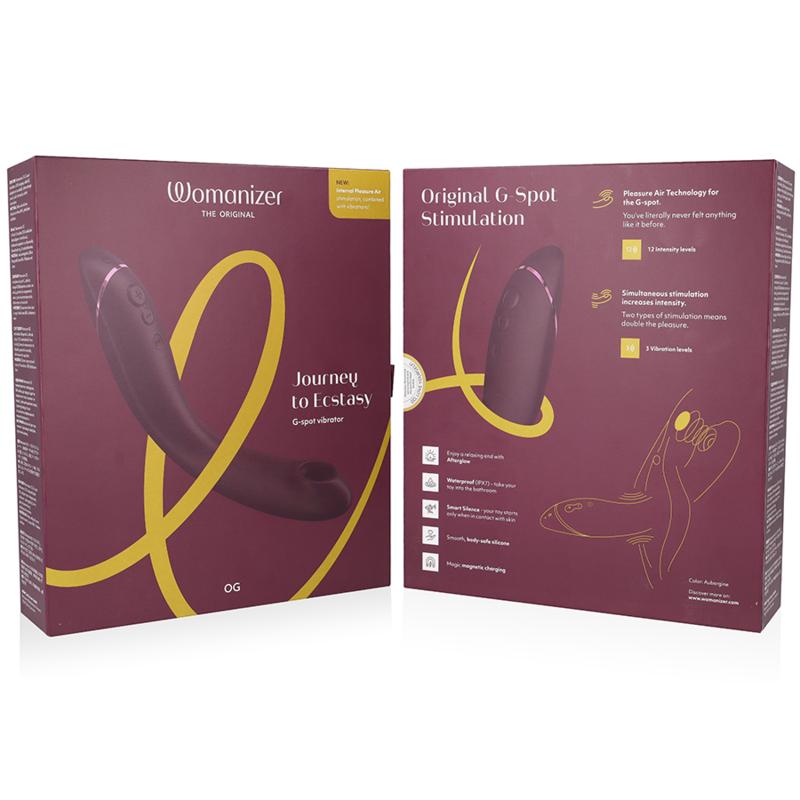 Close-up do Vibrador Womanizer OG G-Spot Aubergine com tecnologia Pleasure Air.