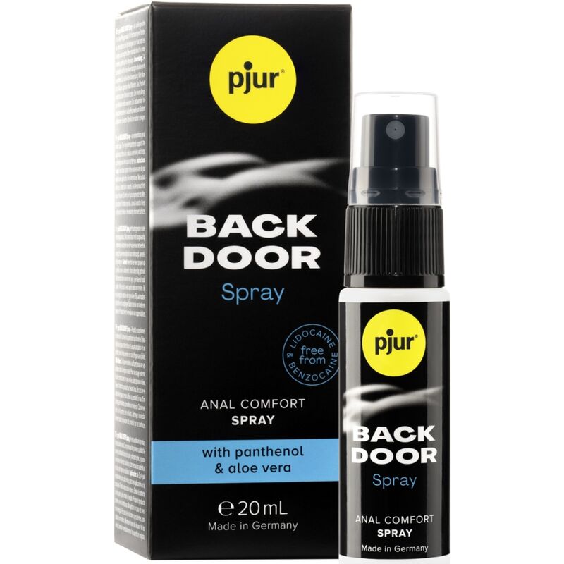 Embalagem do PJUR Spray Relaxante Anal Back Door 20ml para conforto anal.
