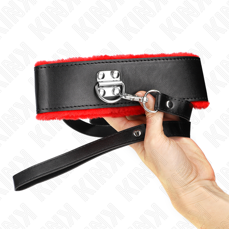 Colar com cinto KINK de couro vermelho ajustável para sessões BDSM.
