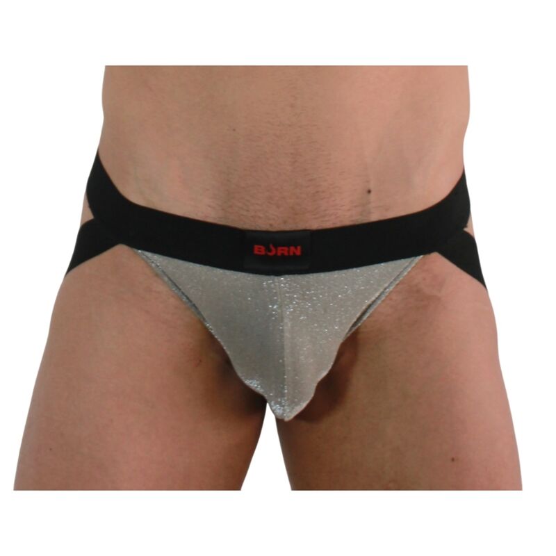BURN Jockstrap Masculino Brillante Beige y Negro