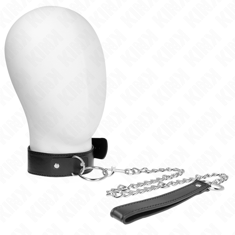 KINK Colar Básico com Trela Ajustável 36-43 CM para experiências BDSM, mostrando detalhes do material e fecho.