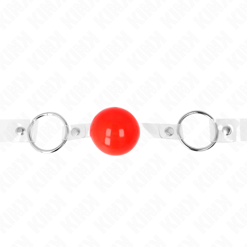 Mordaça Bola PVC Transparente Vermelha KINK 4 cm com alça ajustável para BDSM.