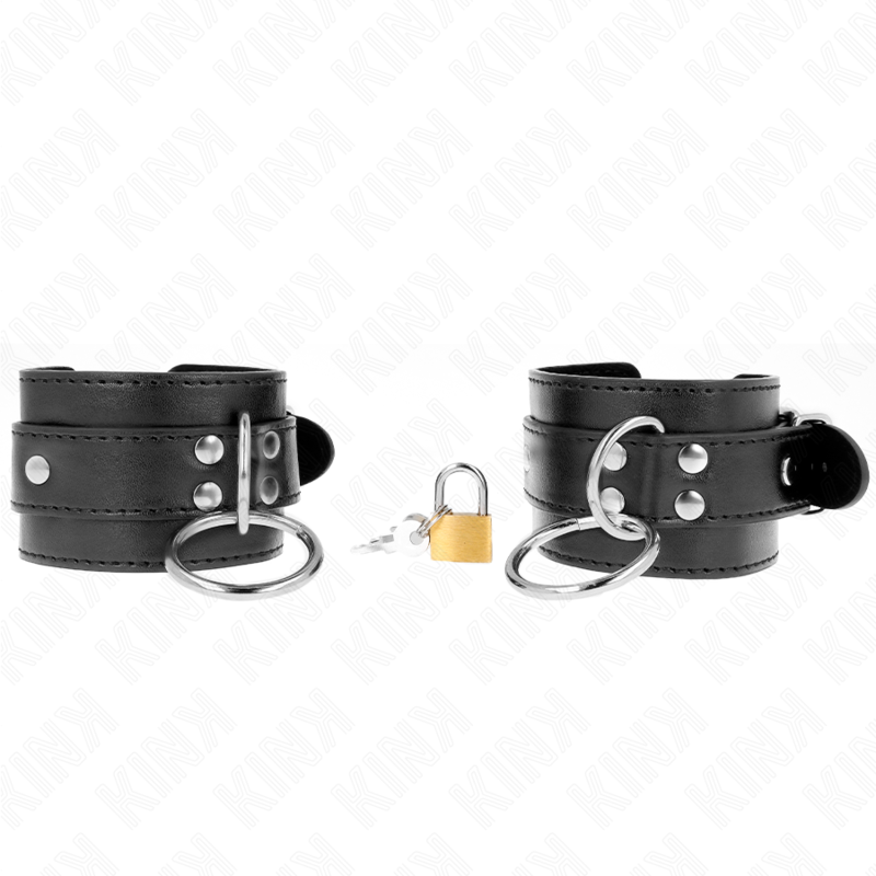 KINK Retenções de Pulso Bloqueadas O-Ring Preto Ajustáveis 20-28 cm, mostrando design robusto e fecho.