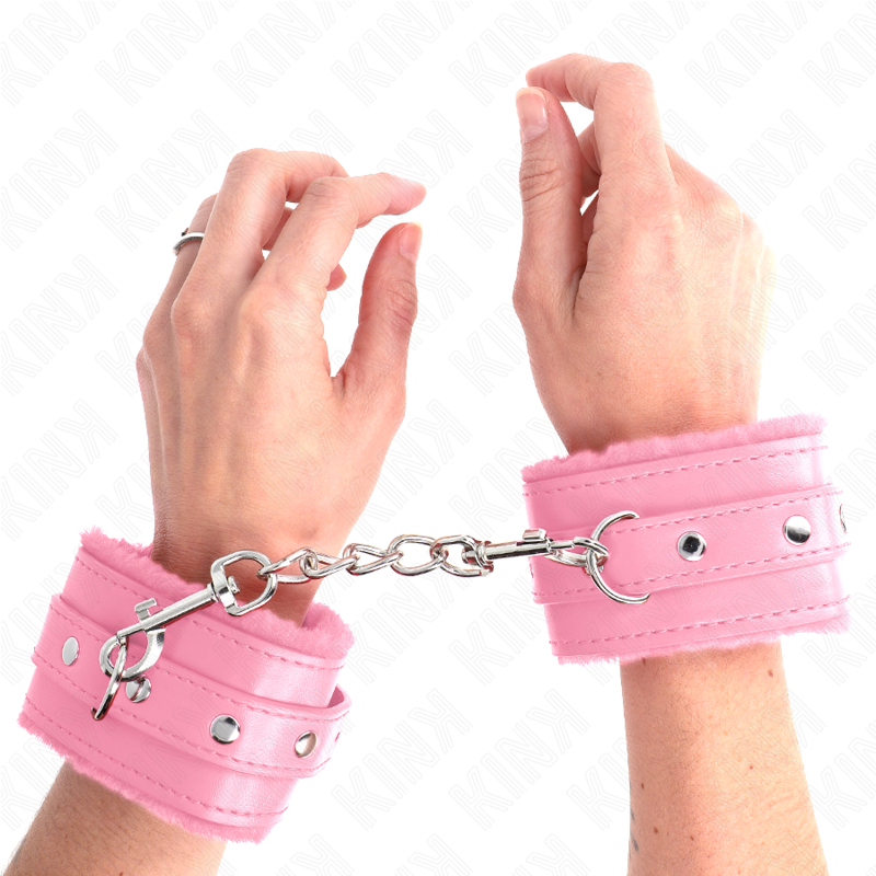 Pulseira Premium KINK com forro de pele rosa e cinto ajustável para BDSM