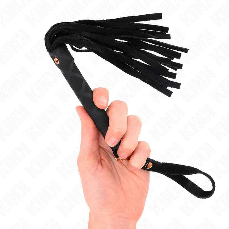 Mini chicote KINK de camurça preta 30cm para jogos BDSM