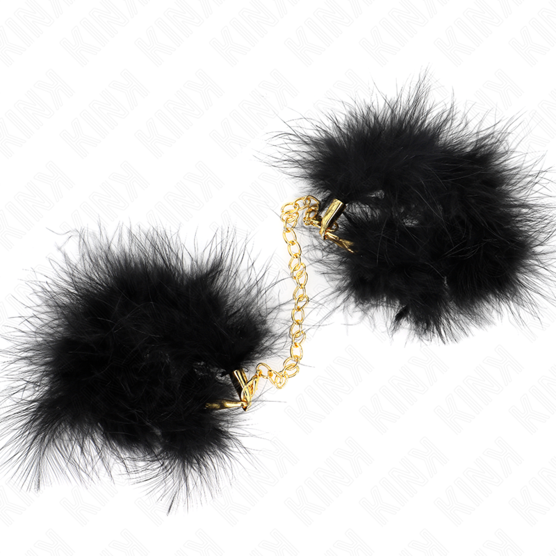 KINK Algemas de Penas com Corrente de Ouro, acessório BDSM elegante.