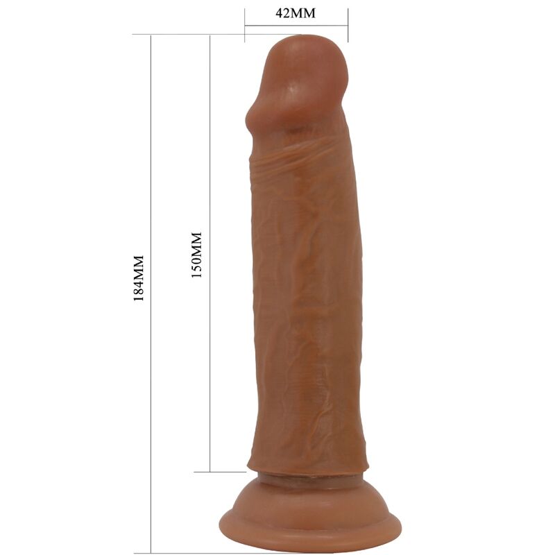 PRETTY LOVE Dildo Realista Quentin 18cm Marrom com ventosa, detalhes da textura e formato ergonómico para prazer autêntico.