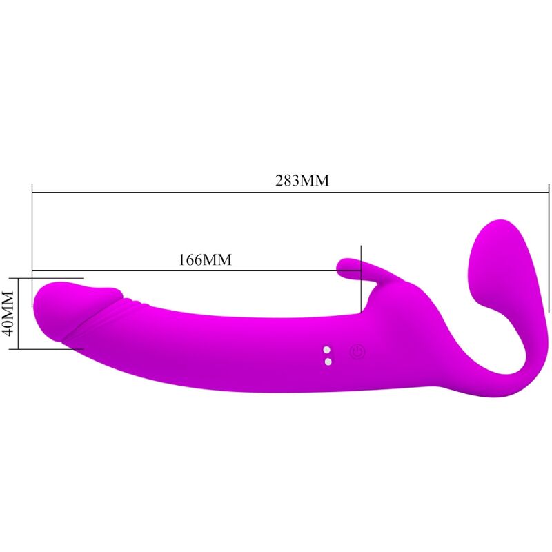 Pretty Love Strapless Strap-On Zanini em silicone roxo, com 10 vibrações e 10 modos de batida, projetado para prazer em casais.