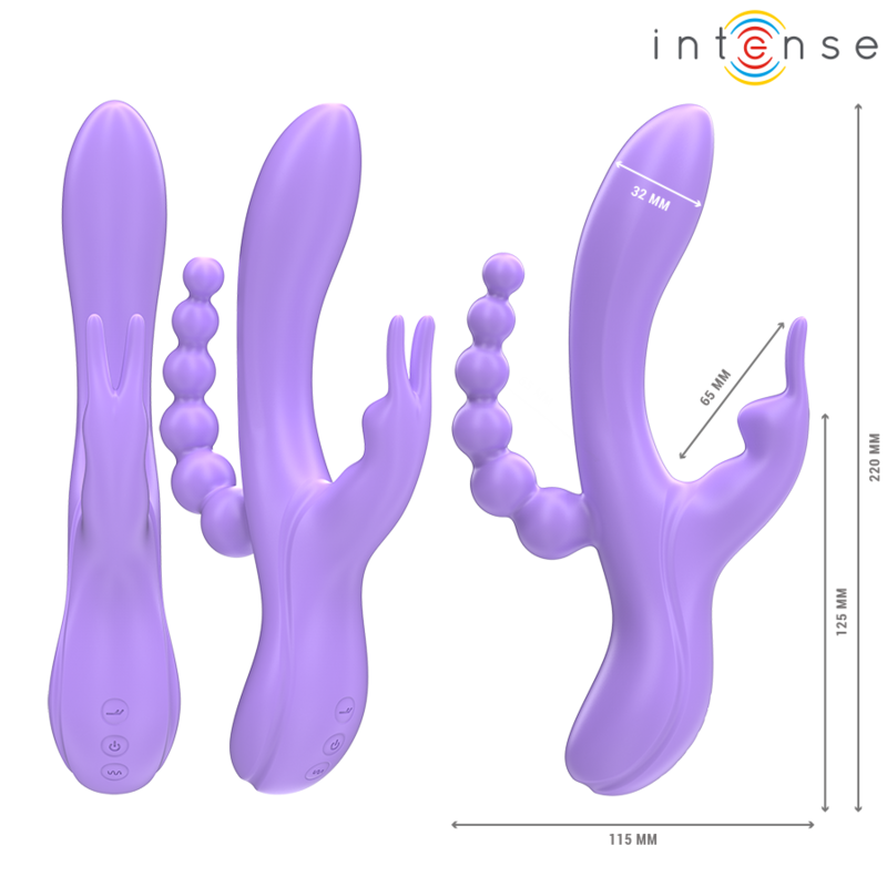 INTENSE Miko Vibrador Triplo Coêlho 7 Vibrações e Estimulador Anal Roxo