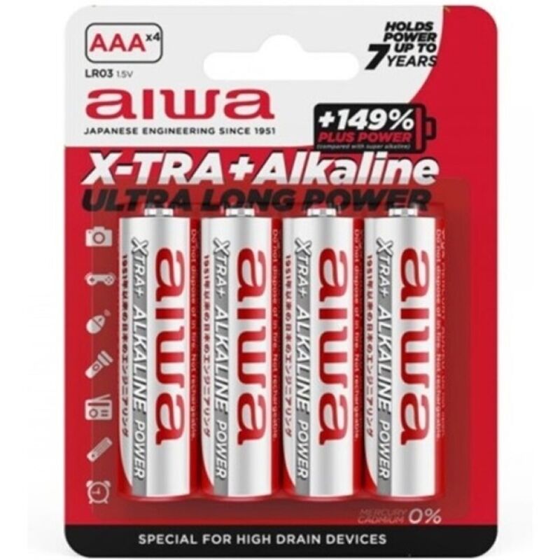 AIWA Pilhas AAA X-TRA Alkaline LR03 em blister de 4 unidades.