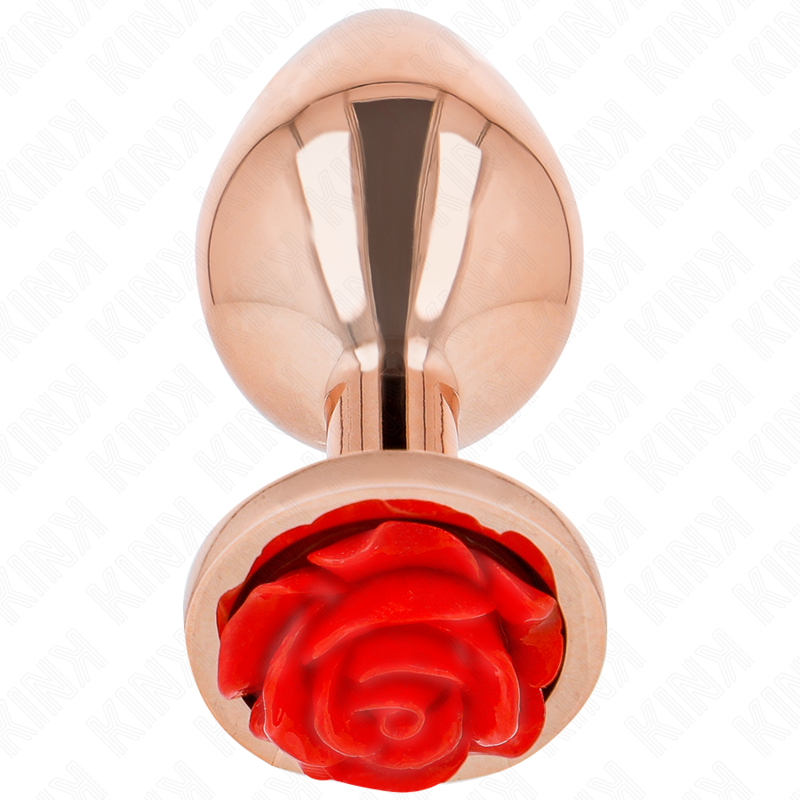 KINK Plug Anal Metálico Ouro Rosa com Detalhe Rosa Vermelha para estimulação anal.