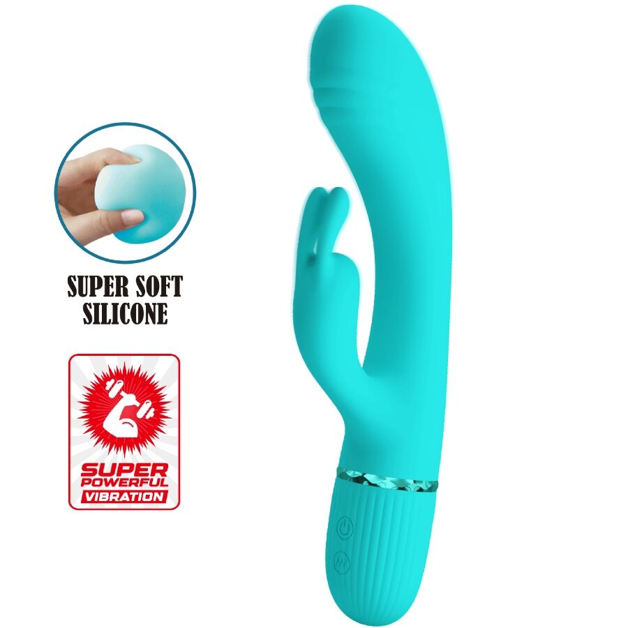 Vibrador coelho PRETTY LOVE Scocco Turquesa com design ergonómico e estimulador clitoriano, feito em silicone suave.