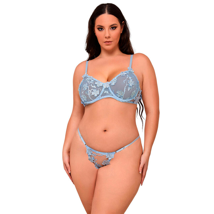 Conjunto de Sutiã e Calcinha Bordado com Flores Azul Celeste da SUBBLIME.