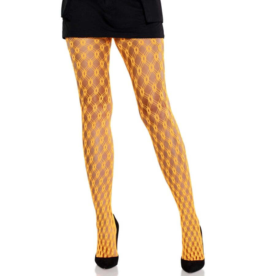 LEG AVENUE - PANTALONES DE ENCAJE CON OJALES NARANJA NEÓN