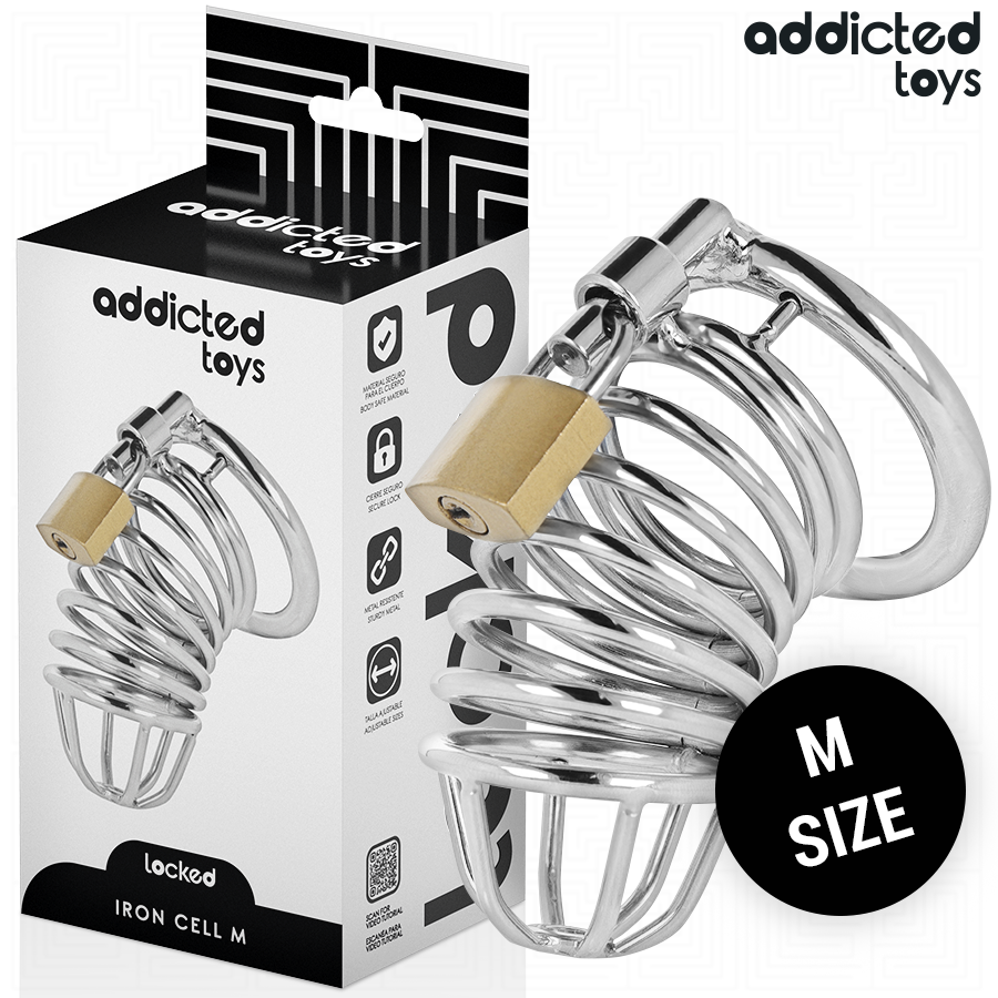 Gaiola de castidade de metal Addicted Toys LOCKED em tamanho M para controlo e contenção.