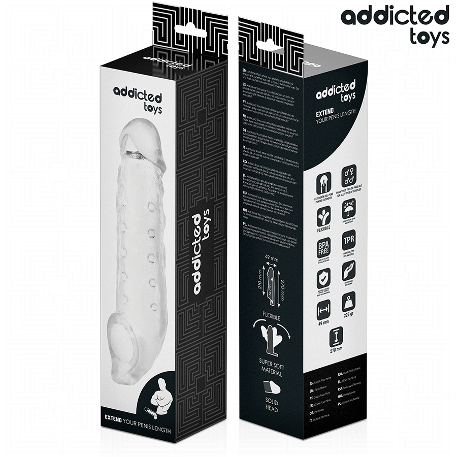 ADDICTED TOYS Extensão de Pénis Transparente Tamanho S 23 CM, para aumento e prazer.