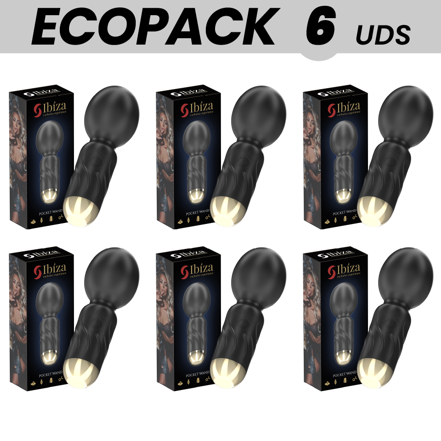Close-up of the IBIZA ECOPACKS 6 UNIDADES - Vibrador Varinha de Bolso Recarregável, highlighting its compact design and powerful features.