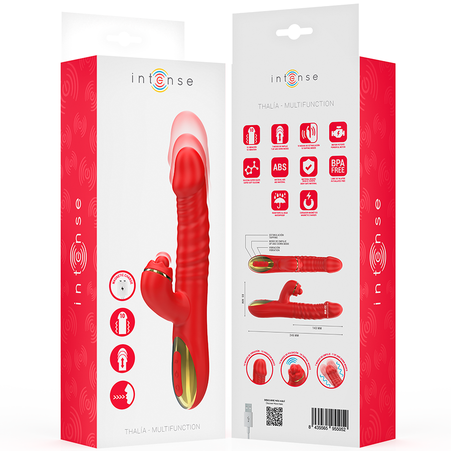 Vibrador Thalia Multifuncional INTENSE com vibração, impulso e estimulação clitoriana, cor vermelha