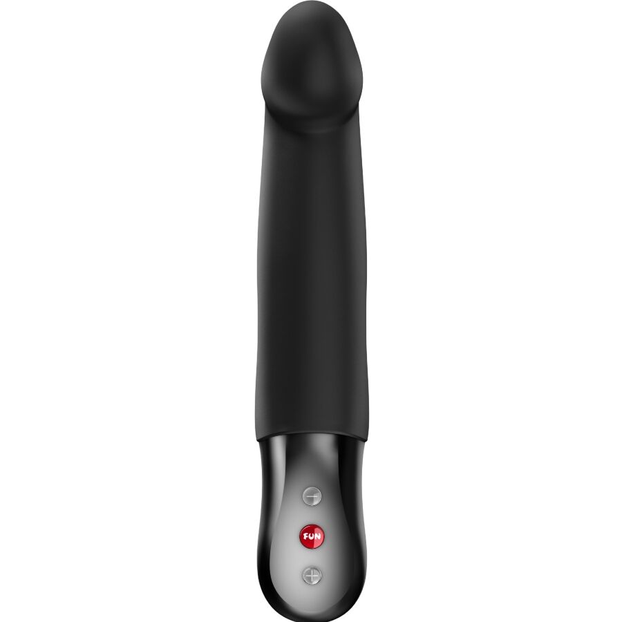 Vibrador pulsador realista FUN FACTORY Stronic Real preto, com movimento de empurrão para prazer intenso.